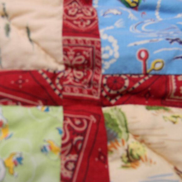 Hand Sewn Lap Quilt Cowboy Western Equestrian Baby Blanket Retro - Picture 4 of 6
